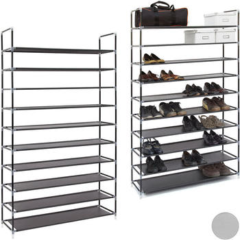 Relaxdays 2 x Schuhregal xxl, 10 Ebenen für 50 Paar Schuhe, Stoff, Metall, 175,5x100x29 cm schwarz