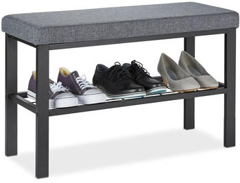 Relaxdays Schuhbank, 1 Ablage, Schuhregal mit Sitzfläche, gepolstert, 50,5 x 81 x 32 cm Sitzbank Flur, schwarz/grau