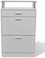 vidaXL Schuhschrank mit Schubfach und oberem Glasregal Holz Wei&szlig;