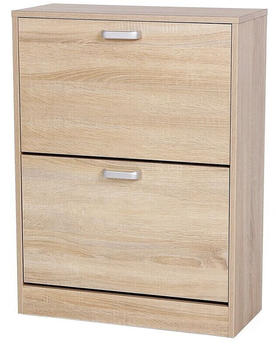 Songmics Vasagle Schuhschrank Schuhkipper Schuhkommode mit 2 Klappen aus Holz Spanplatte, 60 x 83,5 x 24 cm LBC602H - Eichefarben