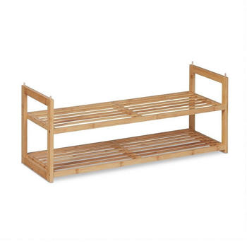Relaxdays Schuhregal Bambus stapelbar, Schuhablage mit 2 Ebenen, bis 6 Paar Schuhe, Flur, 29,5 x 72,5 x 27 cm natur