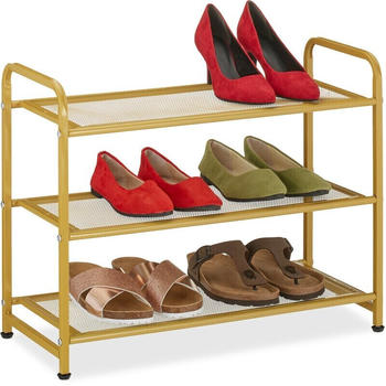 Relaxdays Schuhregal 6 Paar Schuhe 48x60x25 cm gold