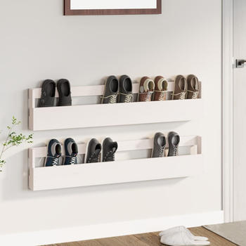 vidaXL Wand-Schuhregale 2 Stk. Wei&szlig; 110x9x23 cm Massivholz Kiefer (833276)