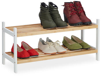 Relaxdays Schuhregal Schuhablage mit 2 Ebenen, bis 6 Schuhpaare, Bambus & Birkenholz 33 x 70 x 26 cm natur/wei&szlig;