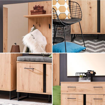 Homestyle4u Komplettset 5-tlg Flurgarderobe Eiche 240x195x35 cm (2209)