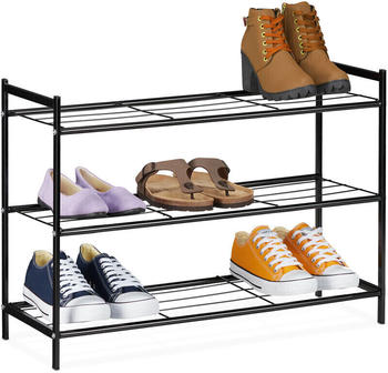 Relaxdays Schuhregal Metall, 3 Ablagen für 9 Paar Schuhe 50 x 70 x 26 cm Standregal, schwarz