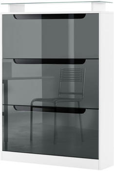 Vladon Schuhschrank Space Weiß matt/Grau Hochglanz mit Absetzungen in Schwarz Hochglanz (89x128x23 cm)