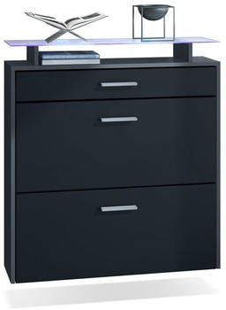 Vladon Schuhschrank Malea, Anthrazit matt/Schwarz matt inkl. LED (89x96x23 cm)