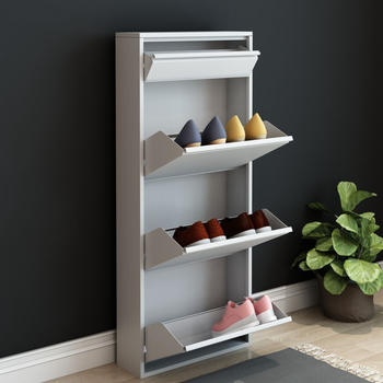 en.casa Schuhschrank ’Sokndal’ mit 3+1 Kippfächern 118 x 50 x 15 cm Weiß