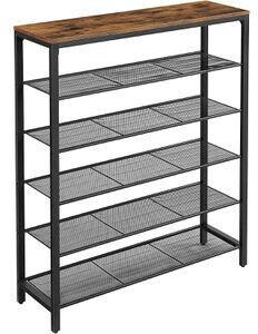 Vasagle Schuhregal für 20 Paar, Metall, vintage, mit Ablage, 100 x 110 x 30cm, 5 Etagen, schwarz