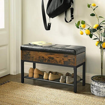 Vasagle Schuhregal für 3 Paar, aus Metall, vintage, mit Sitzbank, 70 x 45 x 30cm, 1 Etage, schwarz
