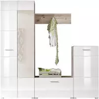 HBZ Kompaktgarderobe "SIXX Wei&szlig; Hochglanz, Flurgarderobe mit Spiegel, BxHxT