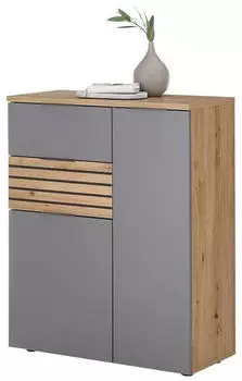 Mid.you Schuhschrank Grau Eiche Artisan 4 Fächer 2 Schubladen 85x105x38 cm