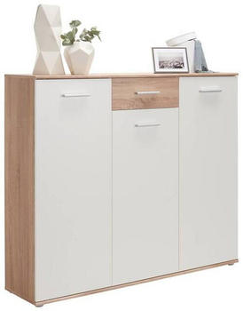 CarryHome Schuhschrank Weiß Sonoma Eiche 14 Fächer 1 Schubladen 136x118x36 cm