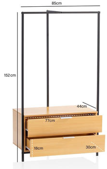 Livetastic Garderobe Eiche 2 Schubladen 85x152x44 cm stehend