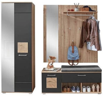 XORA Garderobe Schwarz Eiche Artisan 3-teilig 206x195x38 cm