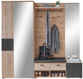 Voleo Garderobe Schwarz Eiche Artisan Textil 210x202x38 cm (2737040909)