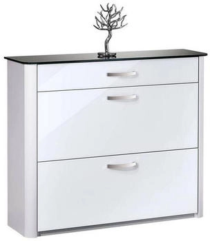 Moderano Schuhschrank Weiß Hochglanz Alu Silber 2 Fächer 1 Schubladen 117x97x35 cm