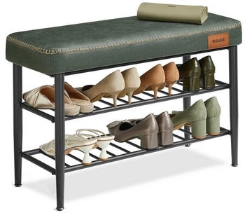 Vasagle Schuhbank Schuhregal EKHO Series Kunstleder 30x80x50 cm grün
