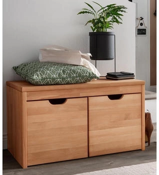 Lomado Schuhbank CUENCA-137 82 cm breit Massivholz Buche, 2 Schubkästen
