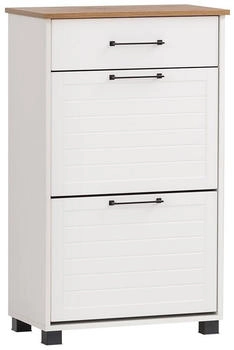 Lomado Schuhschrank JAUSA-80 Landhausstil matt weiß mit Eiche 16 Paar Schuhe