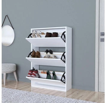 en.casa Schuhschrank Aurskog mit Kipptüren 110x735x24cm Weiß