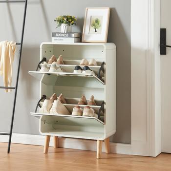 en.casa Schuhkipper Aure Weiß mit 2 Klappen für 8 Paar Schuhe 96x63x24 cm Weiß