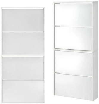 en.casa Schuhschrank Vogar mit 4 verspiegelten Türen 134x63x17 cm Weiß Weiß