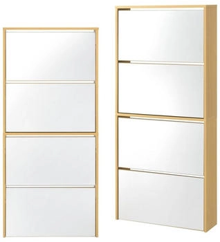 en.casa Schuhschrank Vogar mit 4 verspiegelten Türen 134x63x17 cm Eichenoptik