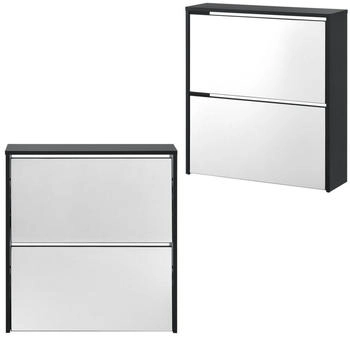 en.casa Schuhschrank Vogar mit 2 verspiegelten T&uuml;ren 67x63x17 cm Schwarz