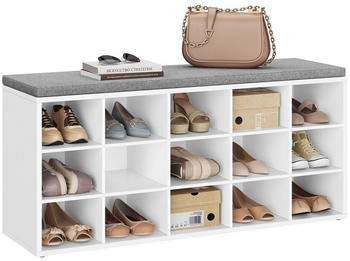 Vasagle Schuhbank / Schuhregal mit 15 Fächern 105x30x48 cm weiß