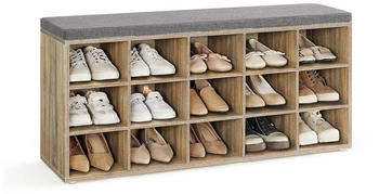 Vasagle Schuhbank / Schuhregal mit 15 Fächern 105x30x48 cm natur