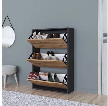 en.casa Schuhschrank Aurskog mit Kipptüren 110x73 5x24cm Anthrazit/Eiche