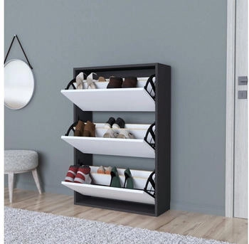 en.casa Schuhschrank Aurskog mit Kippt&uuml;ren 110x73 5x24cm Anthrazit/Wei&szlig; anthrazit/wei&szlig;