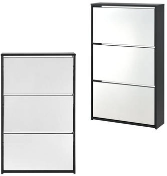 en.casa Schuhschrank Vogar mit 3 verspiegelten Türen 103x63x17 cm Schwarz