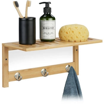 Relaxdays Wandgarderobe 10044137, Bambus, 38x16cm mit 3 Haken braun