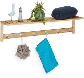 Relaxdays Wandgarderobe 10031455, Bambus, 75x16cm mit 6 Haken braun