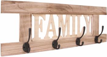 Mendler Wandgarderobe HWC-C60 Family 61508 Holz 60x21cm mit 4 Haken naturbraun vintage