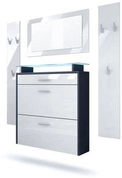 Vladon Garderoben-Set Weiß Hochglanz 180x180x23 cm