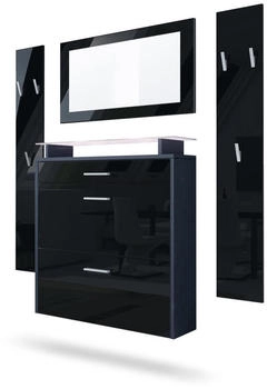 Vladon Garderoben-Set Schwarz Hochglanz 180x180x23 cm