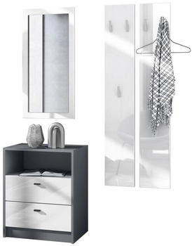 Vladon Garderoben-Set Weiß Hochglanz 130x185x36 cm