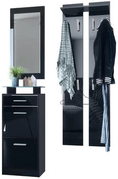 Vladon Garderoben-Set Schwarz Hochglanz 140x200x23 cm