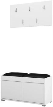 Mirjan24 Garderoben-Set Weiß Schwarz Hochglanz 2-Sitzer Rechteckig 84x45x35 cm