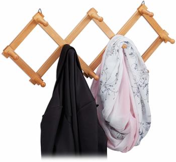 Relaxdays Wandgarderobe 10031383 Holz 32x88cm mit 10 Haken braun