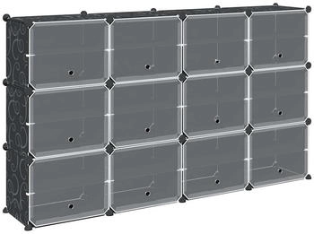 vidaXL Schuhregal Regalsystem mit 12 W&uuml;rfeln / T&uuml;ren Schwarz PP. 1-tlg. 165,5x93,5x31,5 cm