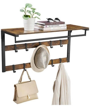 Vasagle Wandregal mit 10 abnehmbaren Haken, Kleiderstange, 30x80x42 cm (TxBxH), vintagebraun (RCL201B01)