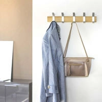 Yamazaki Garderobenleiste Holz Naturbraun Mit 5 Metallhaken Hakenleiste Wandgarderobe