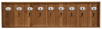 Chic Antique Schl&uuml;sselbrett Holz mit 9 Haken und Keramik Schildern 21x80 cm