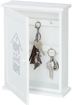 Relaxdays Schl&uuml;sselkasten Holz, Home Sweet Home-Aufdruck, Landhausstil, zum Aufh&auml;ngen, Schrank hbt 29x22x8 cm wei&szlig;