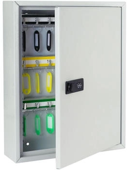 HMF 13642-07 Schlüsselschrank mit Zahlencode, Schlüsselkasten groß, 42 Haken, 35x27x8 cm Lichtgrau